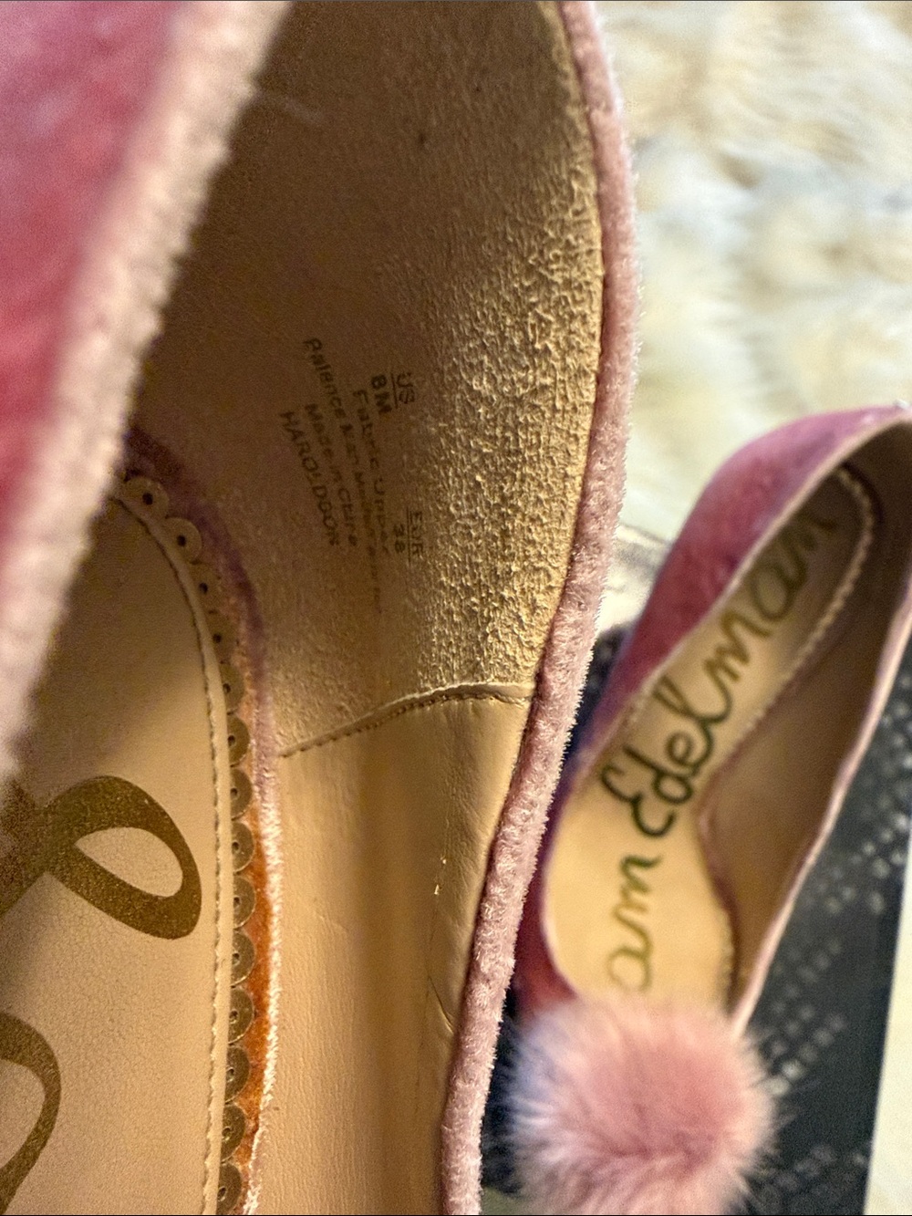 Sam Edelman Pink Velvet Pointed Toe Pumps with Pom-Pom - Picture 7 of 7